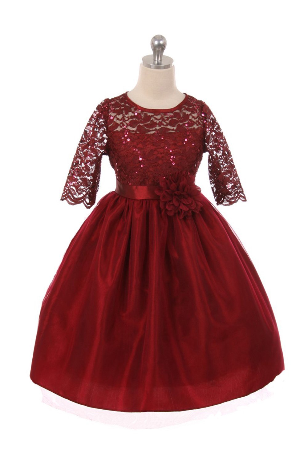 Burgundy Strech Lace Tulle Flower Girl Dress Burgundy Strech Lace Tulle Flower Girl Dress